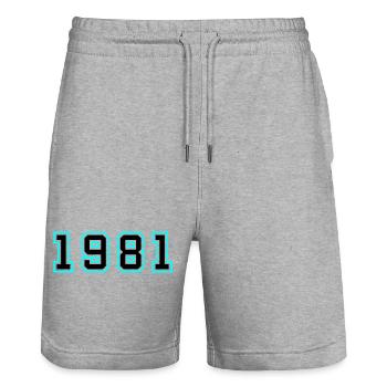 1981 Jahr Geburtstag - Stanley/Stella Unisex Bio Joggingshorts Trainer  - Grau meliert - Vorne - Nik (191cm) & Marisol (170cm)