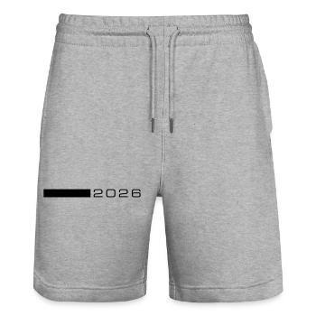 2026 Jahr Strich - Stanley/Stella Unisex Bio Joggingshorts Trainer  - Grau meliert - Vorne - Nik (191cm) & Marisol (170cm)