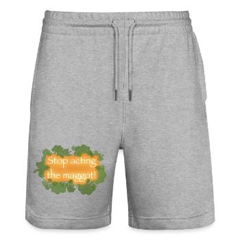 "Stop acting the maggot!" funny Irish saying - Stanley/Stella Trainer Unisex Organic Jogging Shorts - heather grey - Front - Nik (191cm) & Marisol (170cm)