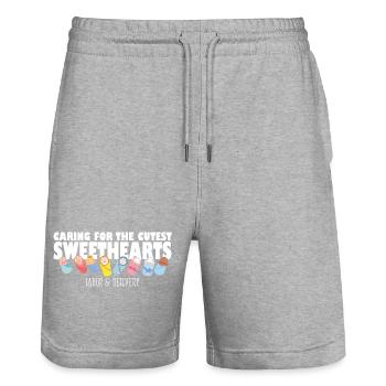 Prendre soin de l’infirmière post-partum des amoureux les plus mignons - Short de jogging bio TRAINER Stanley/Stella unisexe - gris chiné - Devant - Nik (191cm) & Marisol (170cm)