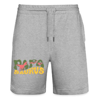 Papasaurus Dinosaurier Papa Saurus Vatertagsgeschenk - Stanley/Stella Unisex Bio Joggingshorts Trainer  - Grau meliert - Vorne - Nik (191cm) & Marisol (170cm)