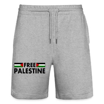 Free palestine - Stanley/Stella Trainer Unisex Organic Jogging Shorts - heather grey - Front - Nik (191cm) & Marisol (170cm)