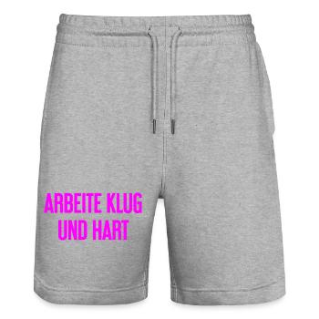 Travailler intelligemment et dur - La devise du succès pour les acteurs - Short de jogging bio TRAINER Stanley/Stella unisexe - gris chiné - Devant - Nik (191cm) & Marisol (170cm)