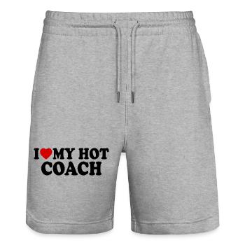 I love my hot coach - Short de jogging bio TRAINER Stanley/Stella unisexe - gris chiné - Devant - Nik (191cm) & Marisol (170cm)