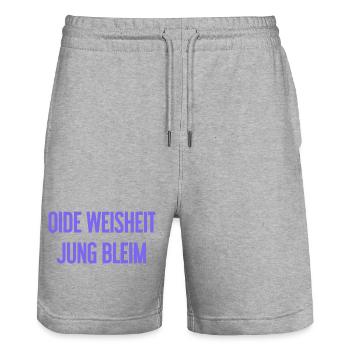 Oide Weisheit, jung bleim – dicton bavarois - Short de jogging bio TRAINER Stanley/Stella unisexe - gris chiné - Devant - Nik (191cm) & Marisol (170cm)