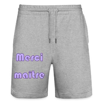MAÎTRE. MERCI. MERCI MAÎTRE. MAITRE. CADEAU MAÎTRE - Short de jogging bio TRAINER Stanley/Stella unisexe - gris chiné - Devant - Nik (191cm) & Marisol (170cm)