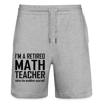 Retired Math Teacher - Stanley/Stella Trainer Unisex Organic Jogging Shorts - heather grey - Front - Nik (191cm) & Marisol (170cm)
