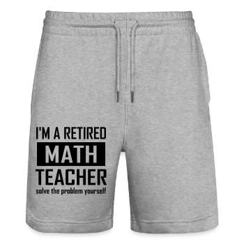 Retired Math Teacher - Stanley/Stella Trainer Unisex Organic Jogging Shorts - heather grey - Front - Nik (191cm) & Marisol (170cm)