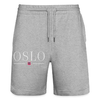 Oslo, Norway Style Design T-Shirt - Stanley/Stella Trainer Unisex Organic Jogging Shorts - heather grey - Front - Nik (191cm) & Marisol (170cm)
