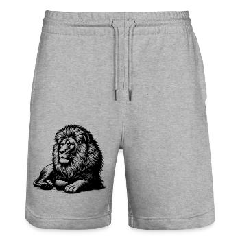 Reclining lion, predator, big cat, lion design - Stanley/Stella Trainer Unisex Organic Jogging Shorts - heather grey - Front - Nik (191cm) & Marisol (170cm)