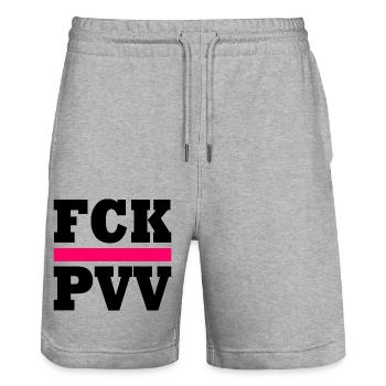 Fck pvv - Stanley/Stella Unisex Bio Joggingshorts Trainer  - Grau meliert - Vorne - Nik (191cm) & Marisol (170cm)