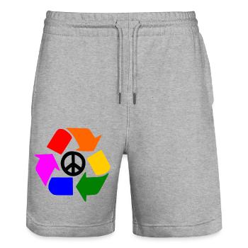 Peace sign - Stanley/Stella Trainer Unisex Organic Jogging Shorts - heather grey - Front - Nik (191cm) & Marisol (170cm)