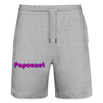 PAPOUNET. PAPA. FÊTE DES PÈRES. BONNE FÊTE PAPA - Short de jogging bio TRAINER Stanley/Stella unisexe - gris chiné - Devant - Nik (191cm) & Marisol (170cm)