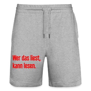If you read this, you can read. - Stanley/Stella Trainer Unisex Organic Jogging Shorts - heather grey - Front - Nik (191cm) & Marisol (170cm)