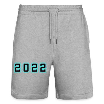 2022 Year Birthday - Stanley/Stella Trainer Unisex Organic Jogging Shorts - heather grey - Front - Nik (191cm) & Marisol (170cm)