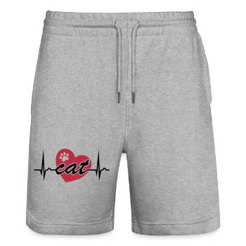 Courbe ECG - Courbe cardiaque - Pouls - Chat - Patte - Short de jogging bio TRAINER Stanley/Stella unisexe - gris chiné - Devant - Nik (191cm) & Marisol (170cm)
