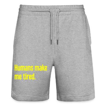 Les gens vous fatiguent - Drôle de dicton - Short de jogging bio TRAINER Stanley/Stella unisexe - gris chiné - Devant - Nik (191cm) & Marisol (170cm)