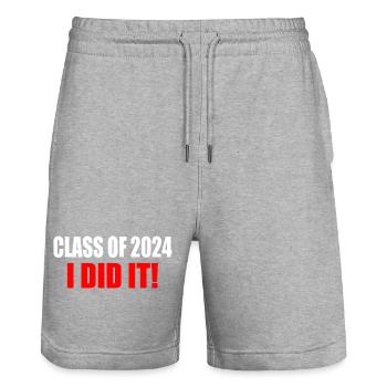 Class of 2024 - Stanley/Stella Trainer Unisex Organic Jogging Shorts - heather grey - Front - Nik (191cm) & Marisol (170cm)
