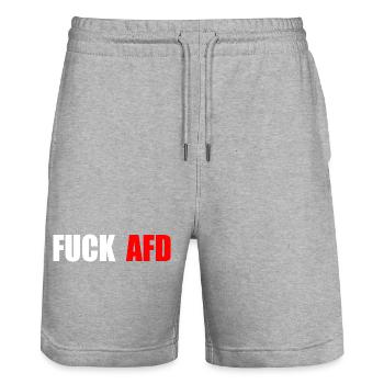 Fuck afd - Stanley/Stella Trainer Unisex Organic Jogging Shorts - heather grey - Front - Nik (191cm) & Marisol (170cm)