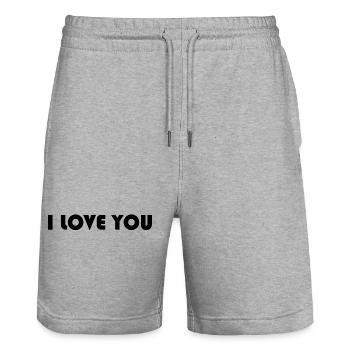 I LOVE YOU. COUPLE. JUST MARRIED. bachelorette party. LOVE - Stanley/Stella Trainer Unisex Organic Jogging Shorts - heather grey - Front - Nik (191cm) & Marisol (170cm)