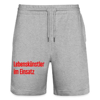 Lebenskünstler im Einsatz - Stanley/Stella Unisex Bio Joggingshorts Trainer  - Grau meliert - Vorne - Nik (191cm) & Marisol (170cm)