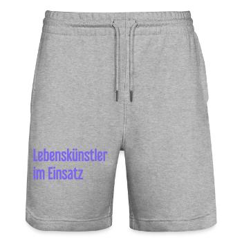 Artists of life in action - Stanley/Stella Trainer Unisex Organic Jogging Shorts - heather grey - Front - Nik (191cm) & Marisol (170cm)