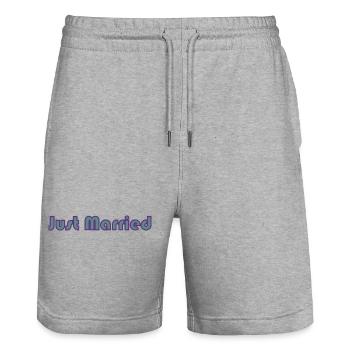 JUST MARRIED. bachelorette party. LOVE. SAINT VALENTINE. COUPLE. - Stanley/Stella Trainer Unisex Organic Jogging Shorts - heather grey - Front - Nik (191cm) & Marisol (170cm)