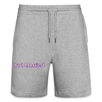 PAAR. ICH HABE GERADE GEHEIRATET. Junggesellinnenabschied. HEILIGER VALENTINSTAG. MARIES - Stanley/Stella Unisex Bio Joggingshorts Trainer  - Grau meliert - Vorne - Nik (191cm) & Marisol (170cm)