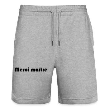 MAÎTRE. MERCI. MERCI MAÎTRE. MAITRE. CADEAU MAÎTRE - Short de jogging bio TRAINER Stanley/Stella unisexe - gris chiné - Devant - Nik (191cm) & Marisol (170cm)
