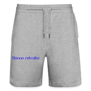 RUHESTAND. RUHESTAND. PENSIONIERT. RUHESTAND - Stanley/Stella Unisex Bio Joggingshorts Trainer  - Grau meliert - Vorne - Nik (191cm) & Marisol (170cm)