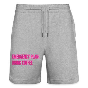 Kaffee-Notfallplan - Stanley/Stella Unisex Bio Joggingshorts Trainer  - Grau meliert - Vorne - Nik (191cm) & Marisol (170cm)