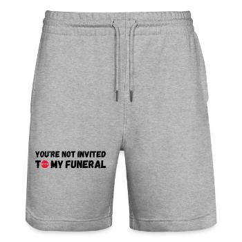 Du bist nicht zu meiner Beerdigung eingeladen - Stanley/Stella Unisex Bio Joggingshorts Trainer  - Grau meliert - Vorne - Nik (191cm) & Marisol (170cm)