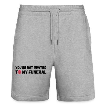Du bist nicht zu meiner Beerdigung eingeladen - Stanley/Stella Unisex Bio Joggingshorts Trainer  - Grau meliert - Vorne - Nik (191cm) & Marisol (170cm)
