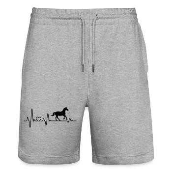 Pferd Pferde Herzschlag Reiter EKG Reitsport - Stanley/Stella Unisex Bio Joggingshorts Trainer  - Grau meliert - Vorne - Nik (191cm) & Marisol (170cm)