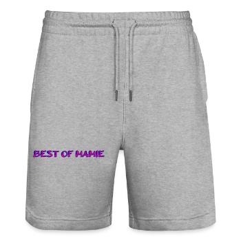 MAMIE. FÊTE DES MÈRES. BONNE FÊTE MAMIE. JE T'AIME - Short de jogging bio TRAINER Stanley/Stella unisexe - gris chiné - Devant - Nik (191cm) & Marisol (170cm)