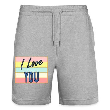ICH HABE GERADE GEHEIRATET. Junggesellinnenabschied. HEILIGER VALENTINSTAG. PAAR. LIEBE - Stanley/Stella Unisex Bio Joggingshorts Trainer  - Grau meliert - Vorne - Nik (191cm) & Marisol (170cm)