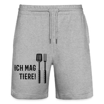 Ich Mag Tiere! (Grillbesteck / Black) - Stanley/Stella Unisex Bio Joggingshorts Trainer  - Grau meliert - Vorne - Nik (191cm) & Marisol (170cm)