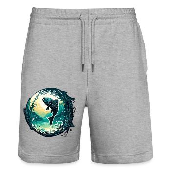 Angler Siluette / angeln / Fisch / See / Sport - Stanley/Stella Unisex Bio Joggingshorts Trainer  - Grau meliert - Vorne - Nik (191cm) & Marisol (170cm)