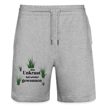 Unkraut - lustiger Spruch über Gartenarbeit/Garten - Stanley/Stella Unisex Bio Joggingshorts Trainer  - Grau meliert - Vorne - Nik (191cm) & Marisol (170cm)