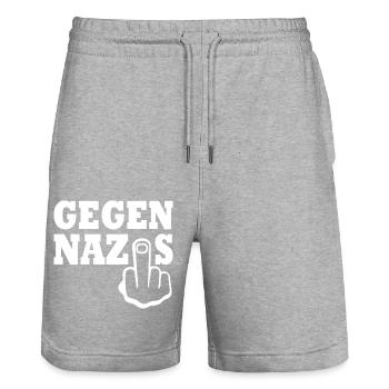 Gegen nazis Mittelfinger - Stanley/Stella Unisex Bio Joggingshorts Trainer  - Grau meliert - Vorne - Nik (191cm) & Marisol (170cm)