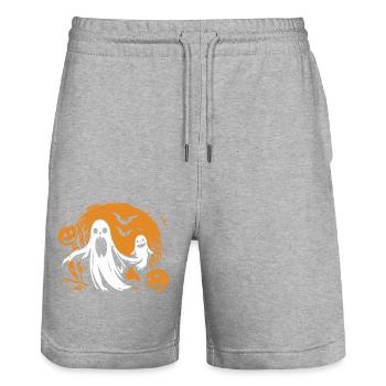 Halloween Ghost & Pumpkin Costume - Spooky - Stanley/Stella Trainer Unisex Organic Jogging Shorts - heather grey - Front - Nik (191cm) & Marisol (170cm)