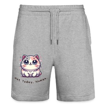 Pas aujourd’hui, humain - Chemise de chat drôle - Short de jogging bio TRAINER Stanley/Stella unisexe - gris chiné - Devant - Nik (191cm) & Marisol (170cm)