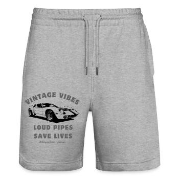 Vintage Vibes - Loud Pipes Save Lives - Stanley/Stella Trainer Unisex Organic Jogging Shorts - heather grey - Front - Nik (191cm) & Marisol (170cm)