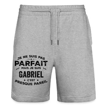 Gabriel – A First Name, a Funny and Proud Legend - Stanley/Stella Trainer Unisex Organic Jogging Shorts - heather grey - Front - Nik (191cm) & Marisol (170cm)