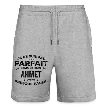 Ahmet – Un Prénom, Une Légende Drôle et Fière - Short de jogging bio TRAINER Stanley/Stella unisexe - gris chiné - Devant - Nik (191cm) & Marisol (170cm)