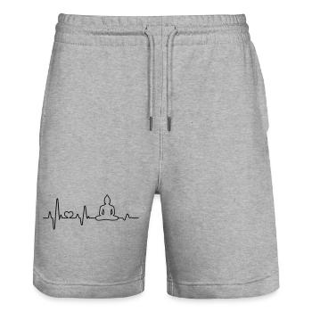 Heartbeat Bouddha Bouddhisme Cadeau bouddhiste - Short de jogging bio TRAINER Stanley/Stella unisexe - gris chiné - Devant - Nik (191cm) & Marisol (170cm)