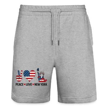 Peace Love New York - Stanley/Stella Unisex Bio Joggingshorts Trainer  - Grau meliert - Vorne - Nik (191cm) & Marisol (170cm)
