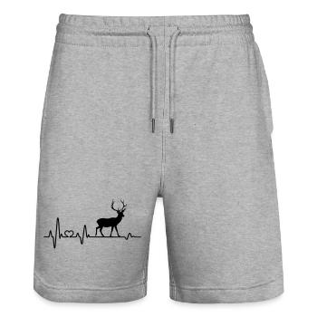 Herzschlag Hirsch Geweih - Stanley/Stella Unisex Bio Joggingshorts Trainer  - Grau meliert - Vorne - Nik (191cm) & Marisol (170cm)