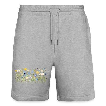 Wildflower Meadow - Natural Watercolor Blooms - Stanley/Stella Trainer Unisex Organic Jogging Shorts - heather grey - Front - Nik (191cm) & Marisol (170cm)