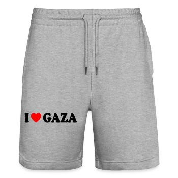 I love gaza - Stanley/Stella Trainer Unisex Organic Jogging Shorts - heather grey - Front - Nik (191cm) & Marisol (170cm)